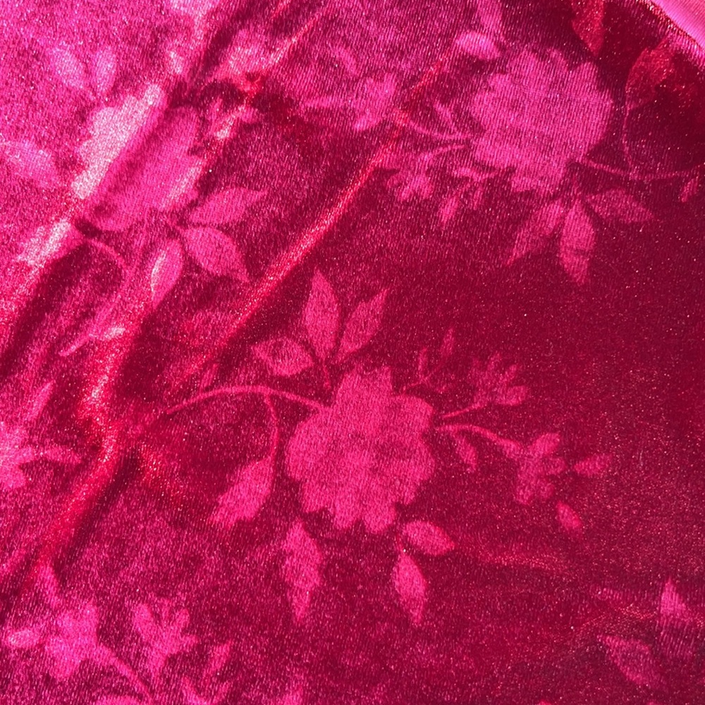 2.833 yards of stretchy red velvet with floral pattern